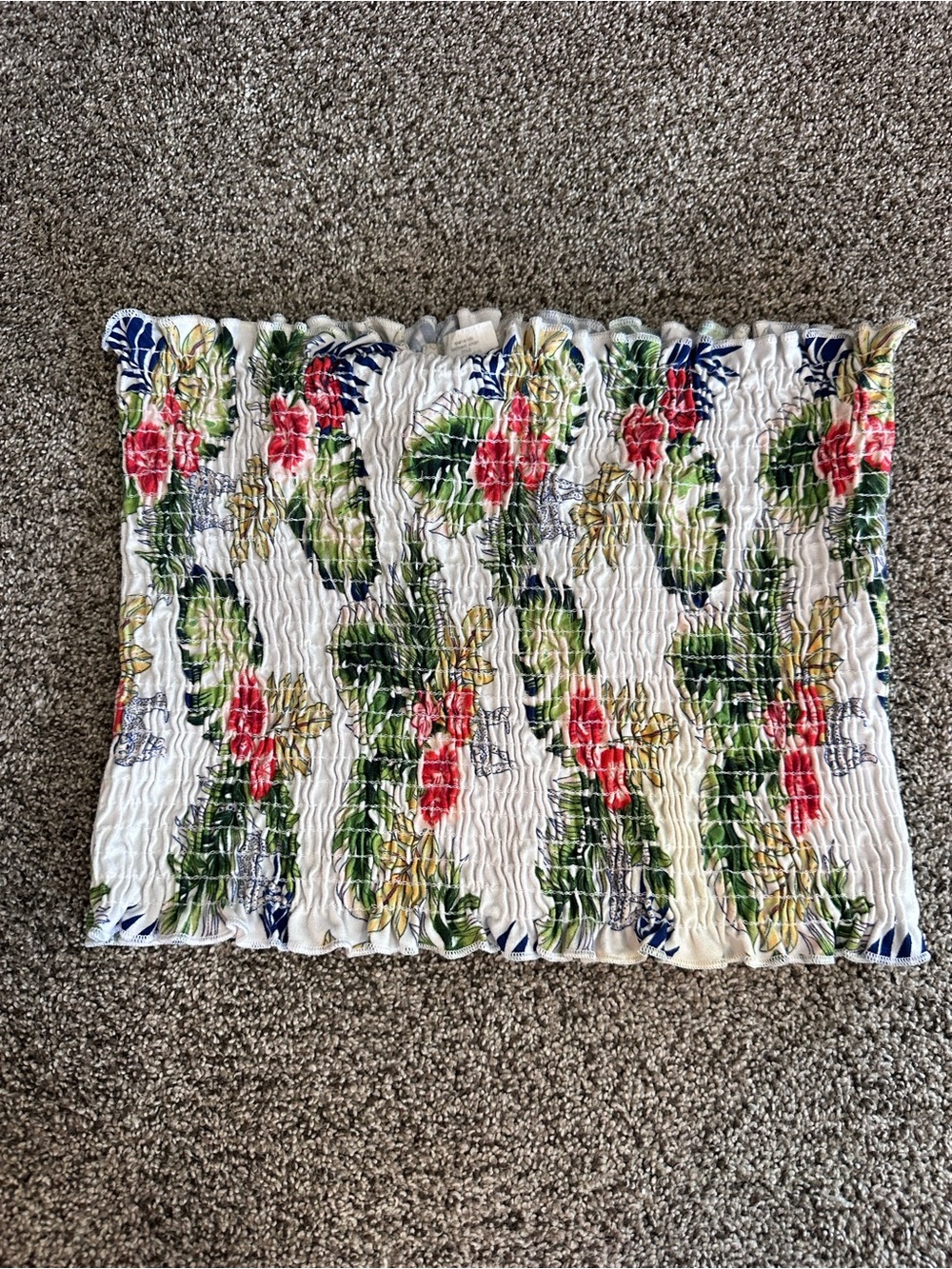 Floral Smocked Tube Top with Red and Green Print